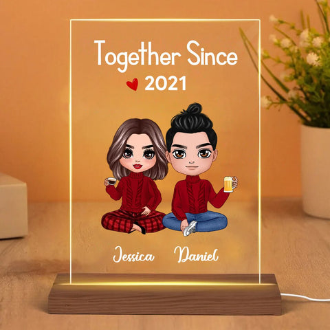 Together Since With Custom Year Doll Couple - Personalized Acrylic LED Lamp - Best Gift For Valentine