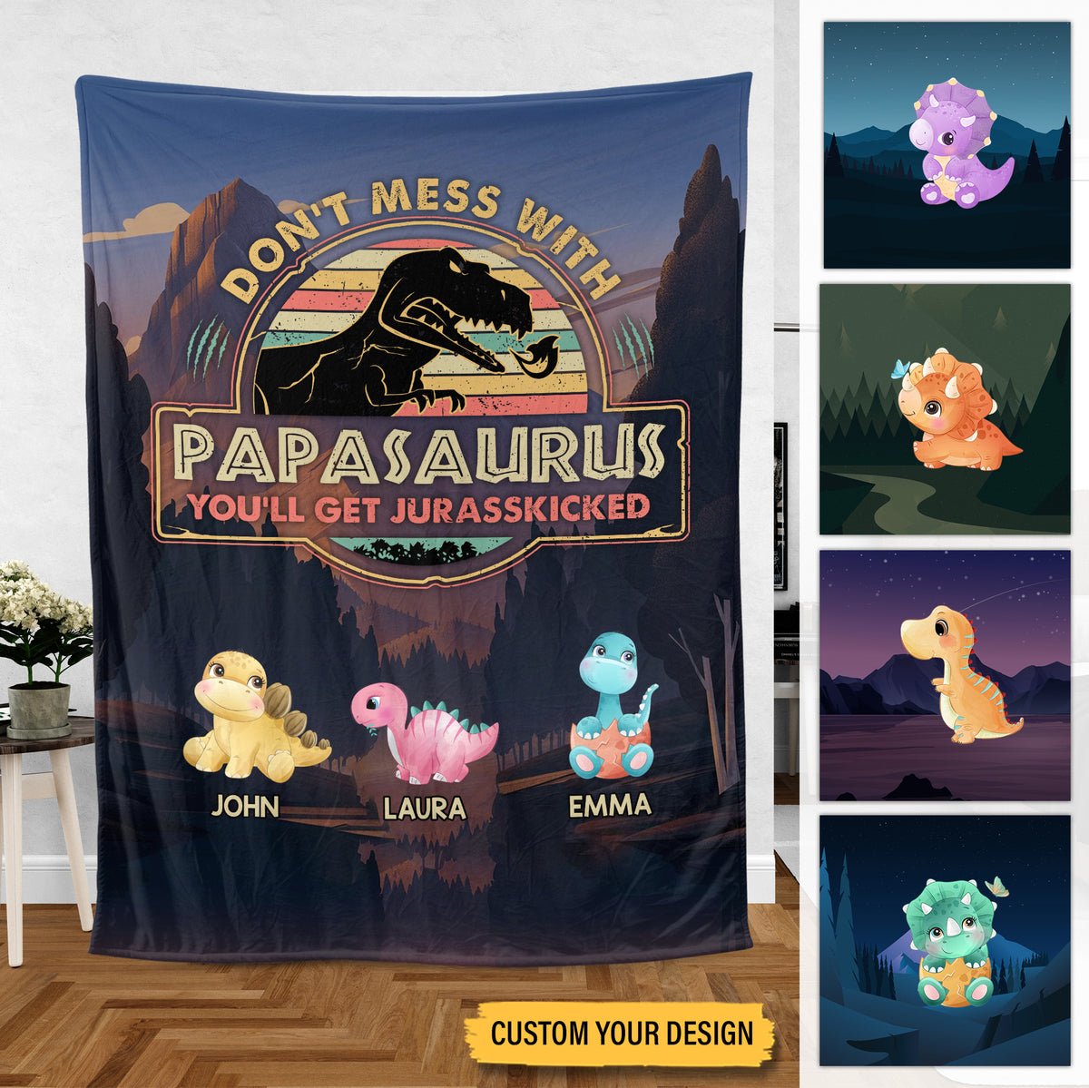 Vintage Papasaurus - Personalized Blanket - Best Gift For Father