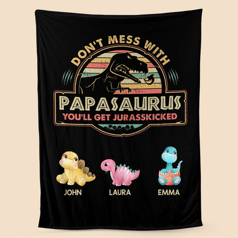 Vintage Papasaurus - Personalized Blanket - Best Gift For Father