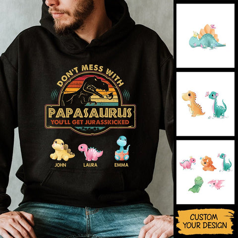 Vintage Papasaurus (Version 2) - Personalized T-Shirt/ Hoodie - Best Gift For Father