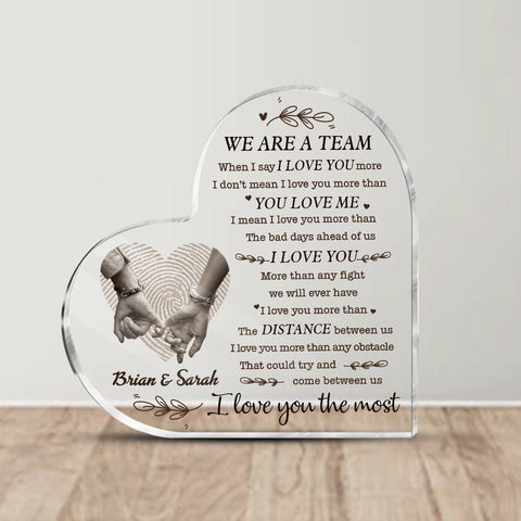 We Are A Team Hand Holding - Personalized Heart Plaque - Gift for Couple