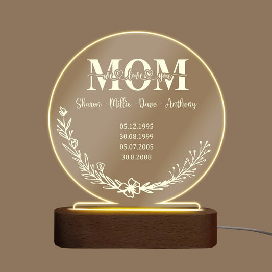 We Love You Mom - Personalized Round Acrylic LED Lamp - Best Gift For Mom