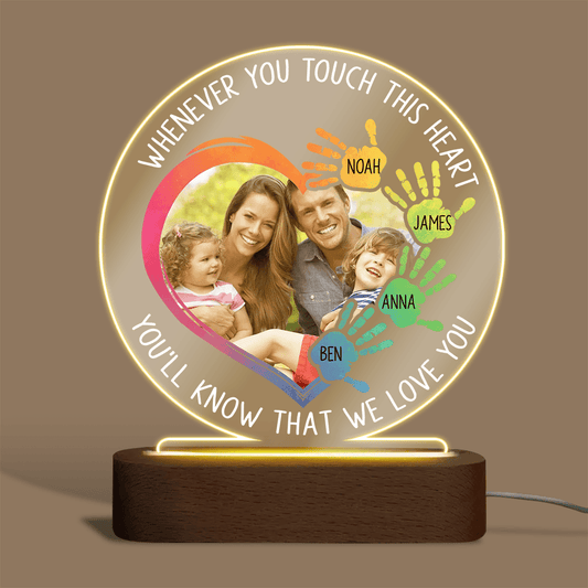 Whenever You Touch This Heart - Personalized Round Acrylic LED Lamp - Best Gift For Mother