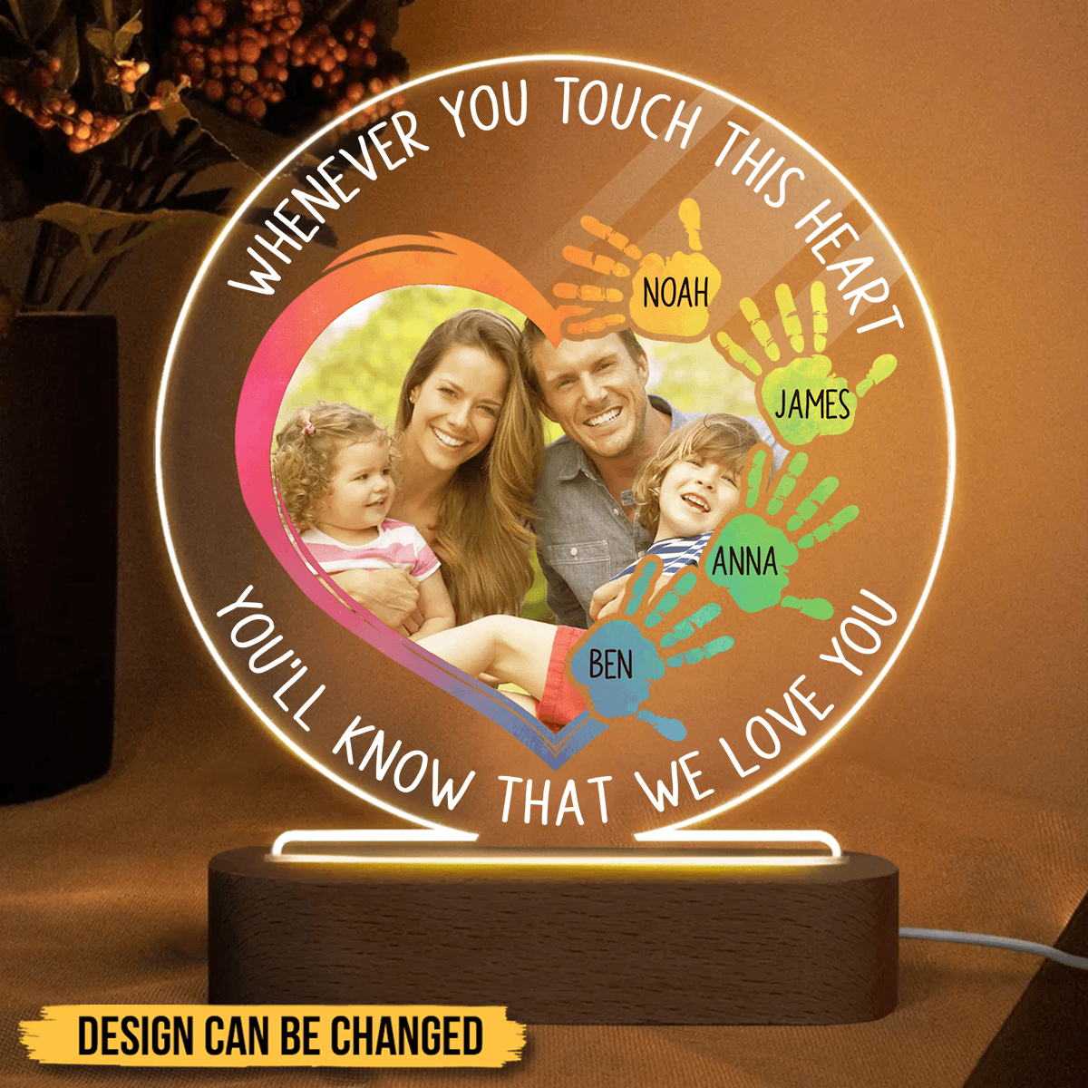 Whenever You Touch This Heart - Personalized Round Acrylic LED Lamp - Best Gift For Mother