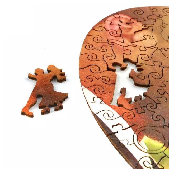 Wooden Heart Shaped Puzzle With Meaningful Puzzle Pieces - Best Couple Gift Idea