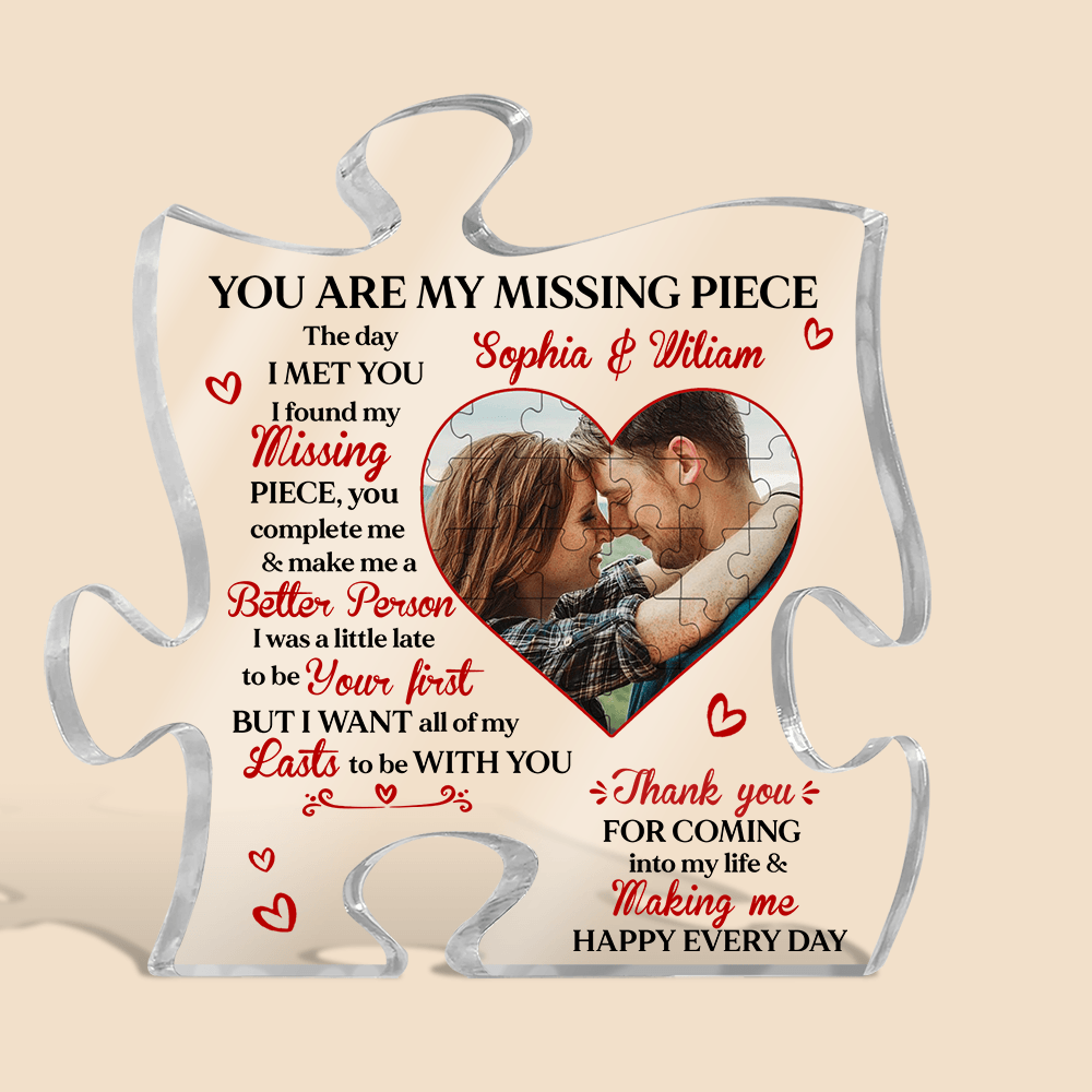 You Are My Missing Piece Couple - Personalized Puzzle Plaque - Heart Photo Puzzle - Couple Gift