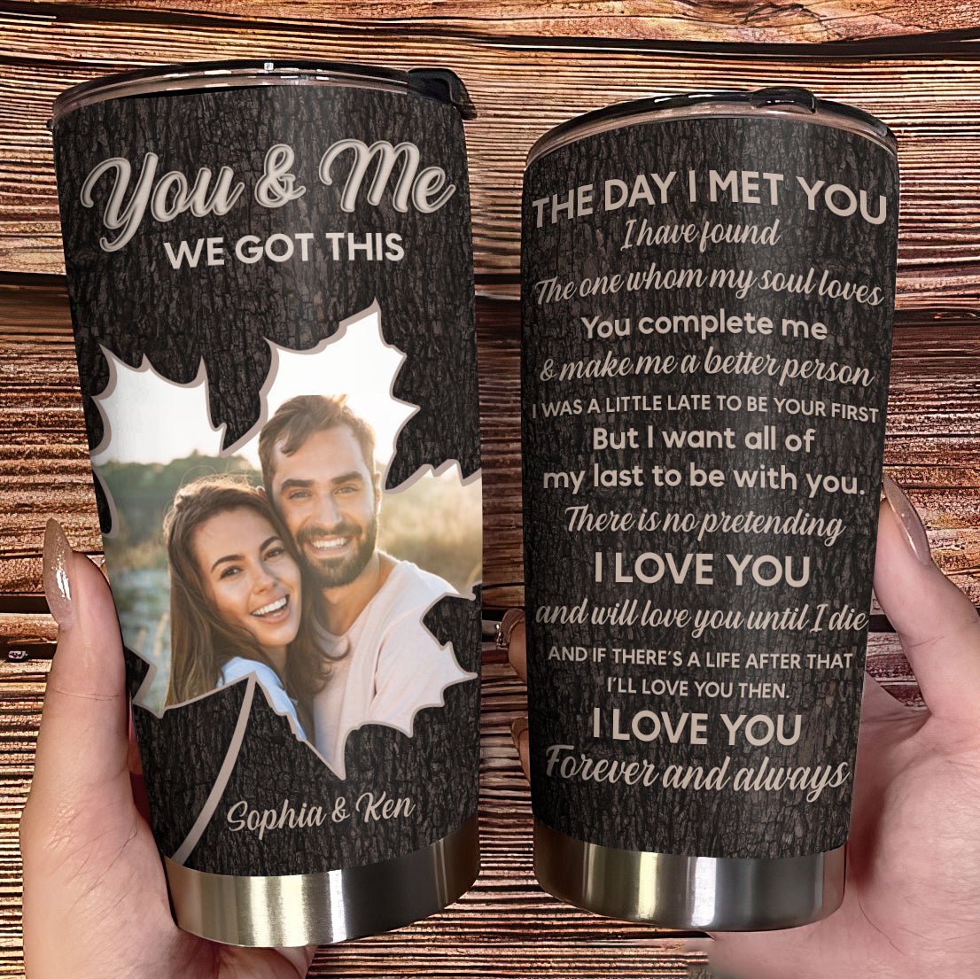 You & Me Leaf Photo Tumbler - Gift For Couple