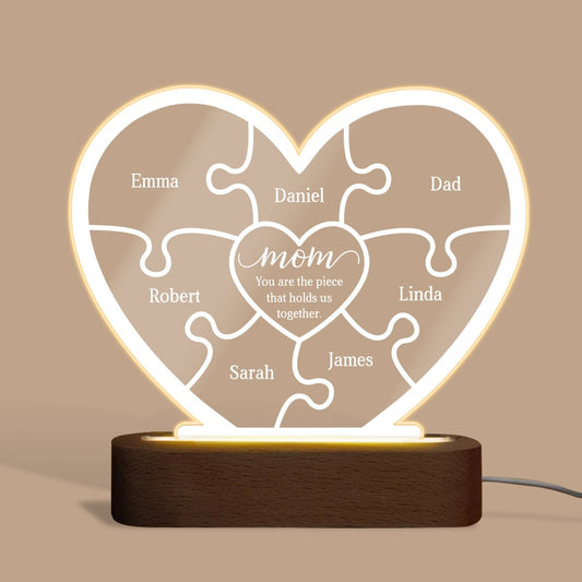 You're The Piece That Holds Us Together - Personalized Heart LED Lamp - Best Gift For Mom